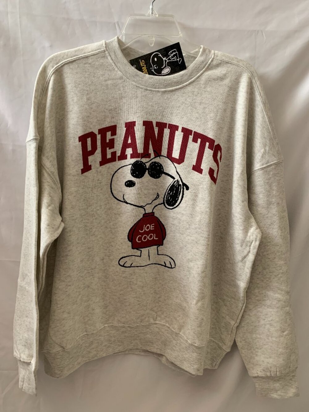 PEANUTS Snoopy Joe Cool Crew Neck Sweater in Heather Grey Sz MEDIUM